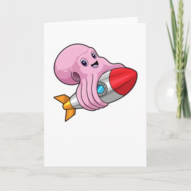 Oktopus mit Rakete Karte (Vorderseite)