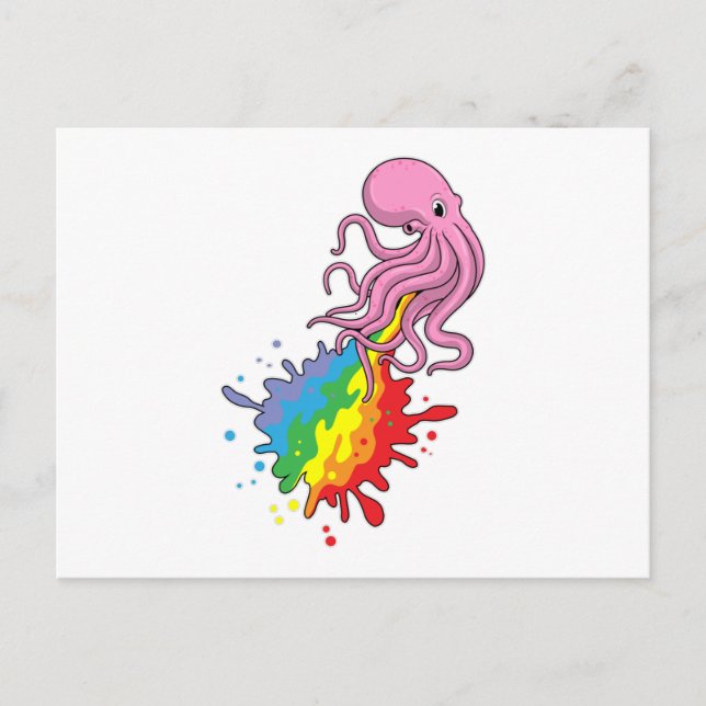 Oktopus mit Regenbogen Postkarte (Vorderseite)