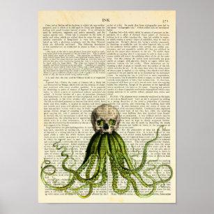 Oktopus mit Schädel, Gotik, Horror, Tintenfisch Ku Poster