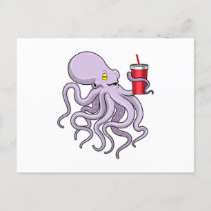 Oktopus mit Trinkbecher Postkarte
