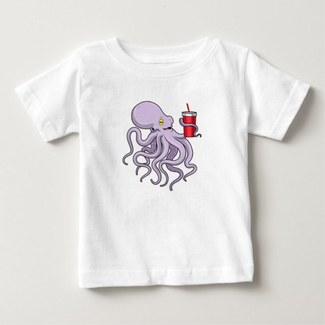 Oktopus mit trinkender Tasse Baby T-shirt (Vorderseite)
