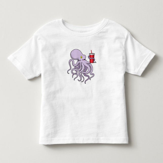 Oktopus mit trinkender Tasse Kleinkind T-shirt (Vorderseite)
