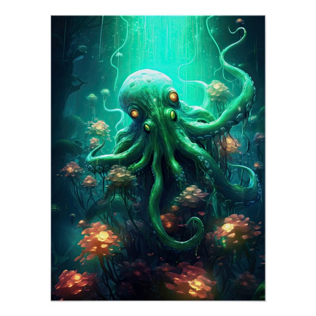Oktopus Mythische Nautik unter Meereslebewesen Poster (Vorderseite)