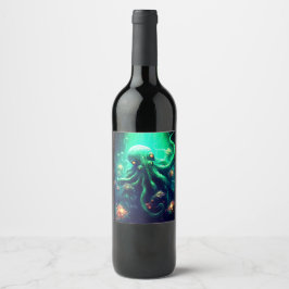 Oktopus Mythische Nautik unter Meereslebewesen Weinetikett
