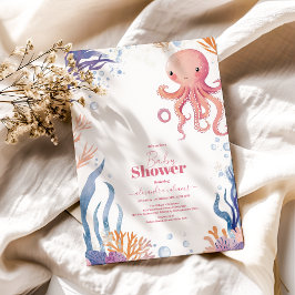 Oktopus Niedlich Pink Watercolor Girl Babydusche Einladung