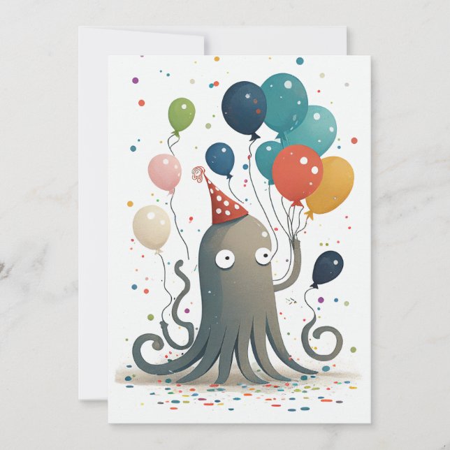 Oktopus-Party-Flachgrüßkarte Dankeskarte (Vorderseite)