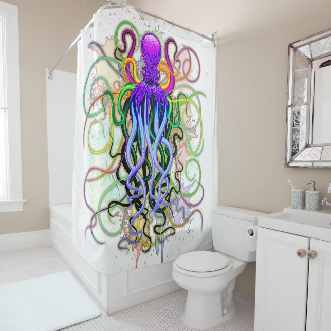 Oktopus Psychedelische Lumineszenz Duschvorhang (Beispiel)