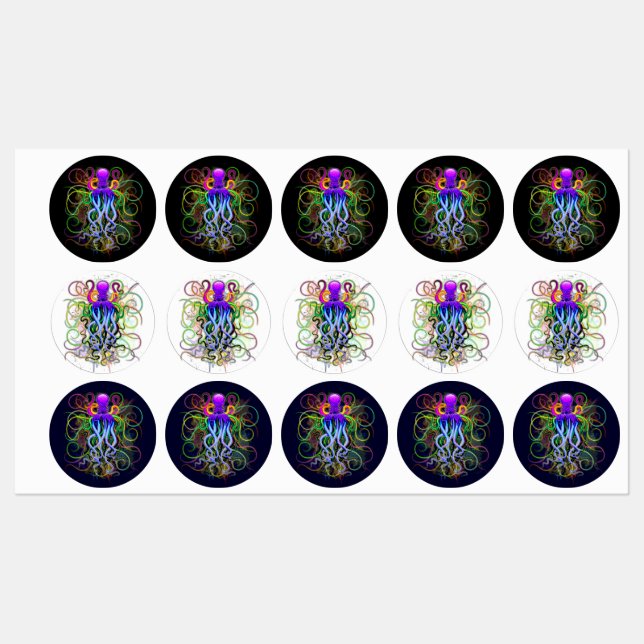 Oktopus Psychedelische Lumineszenz Etiketten (Blatt)