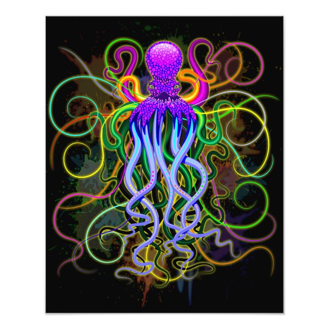 Oktopus Psychedelische Lumineszenz Fotodruck (Vorne)