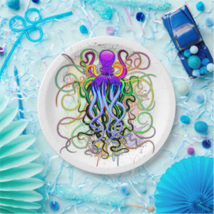 Oktopus Psychedelische Lumineszenz Pappteller