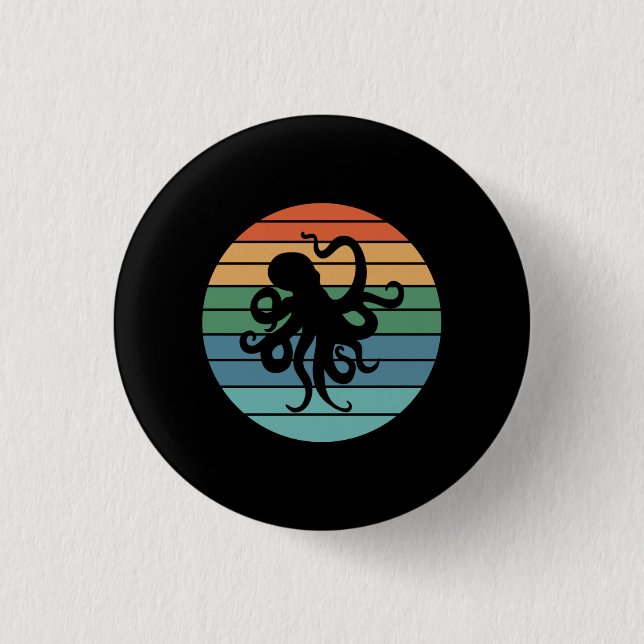 Oktopus Retro Button (Vorderseite)