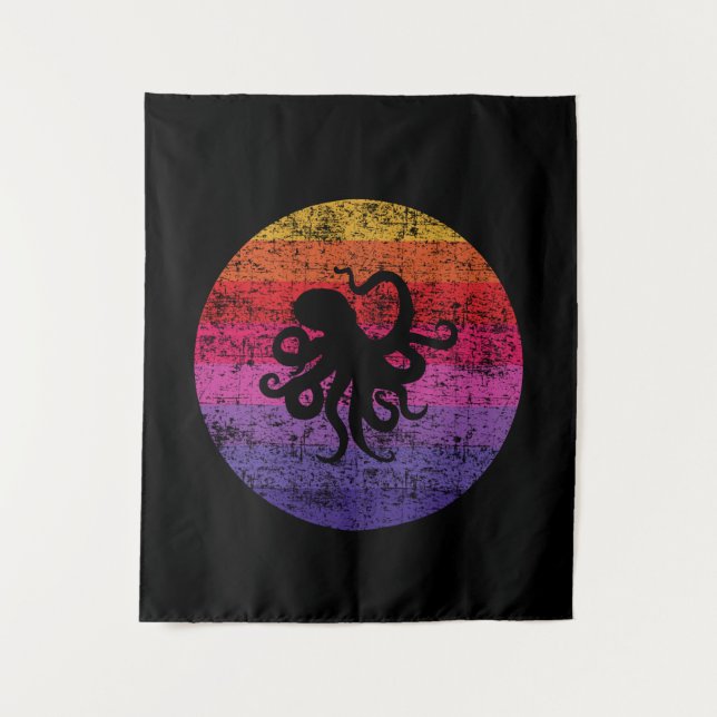 Oktopus Retro Wandteppich (Vorderseite)