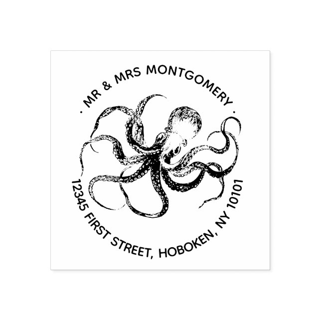 Oktopus-Rücksendeadresse-Briefmarke Gummistempel (Prägung)