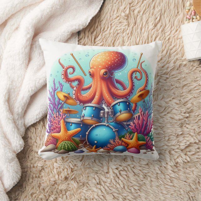 Oktopus spielen Trommeln unter farbenfrohen Korall Kissen (Decke)