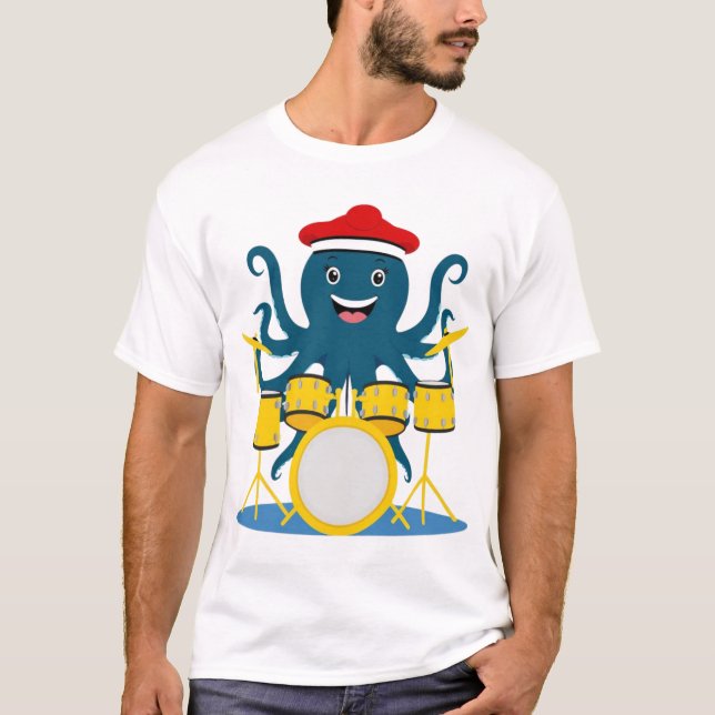Oktopus spielt Schlagzeug im Shirt (Vorderseite)