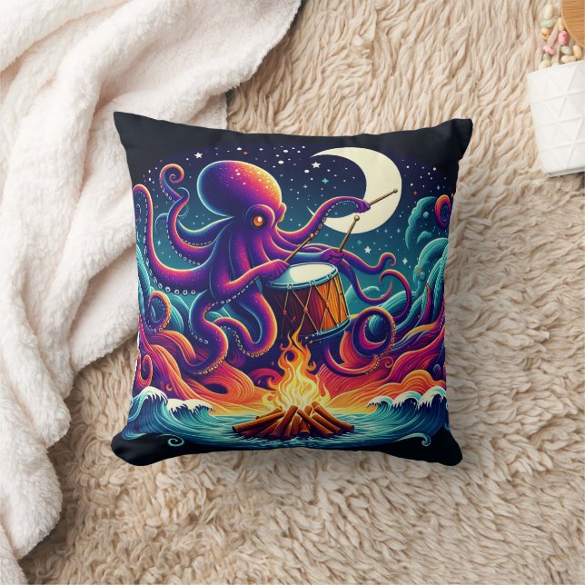 Oktopus Trommel für Campfire unter Mondlicht Kissen (Decke)