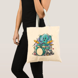 Oktopus Trommeln Lustiger Cartoon Oktopus Schlagze Tragetasche