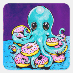 Oktopus- und Donuts-Sticker Quadratischer Aufkleber