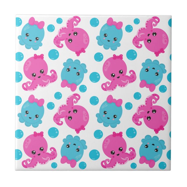 Oktopusmuster, Niedlicher Oktopus, Meerestiere Fliese (Vorderseite)