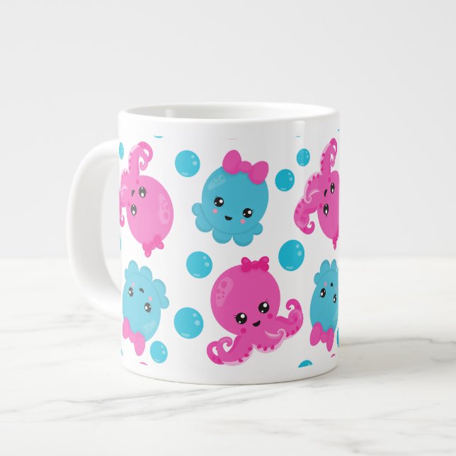 Oktopusmuster, Niedlicher Oktopus, Meerestiere Jumbo-Tasse (Vorderseite Links)