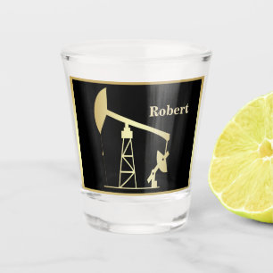 Öl-Brunnen Pump Jack Schwarz und Gold Personalisie Schnapsglas