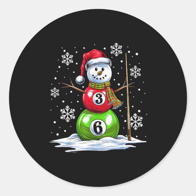 Ol Game Snowman Billiards Player Funny Christmas  Runder Aufkleber (Vorderseite)