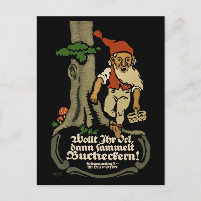 Öl gewollt, Buche Nüsse sammeln WW1 Postkarte (Vorderseite)
