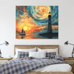 Öl Paint Sunset Lighthouse Leinwanddruck