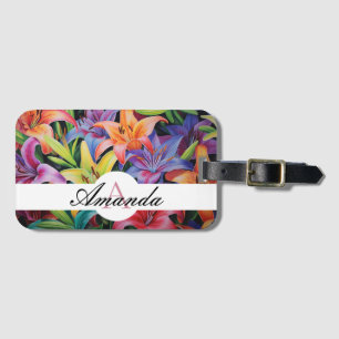 Öl Pastel farbenfrohe Lilienblättermuster Monogram Gepäckanhänger
