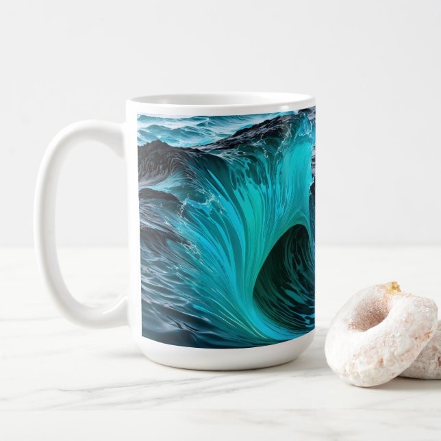 "Ola Tiburón" Blaue Haifischwelle Kaffeetasse (Mit Donut)
