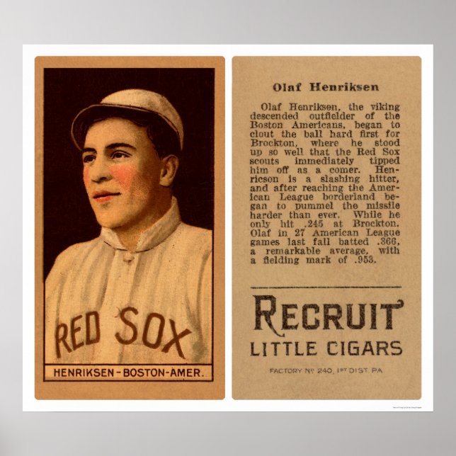 Olaf Henriksen Red Sox Baseball 1912 Poster (Vorne)