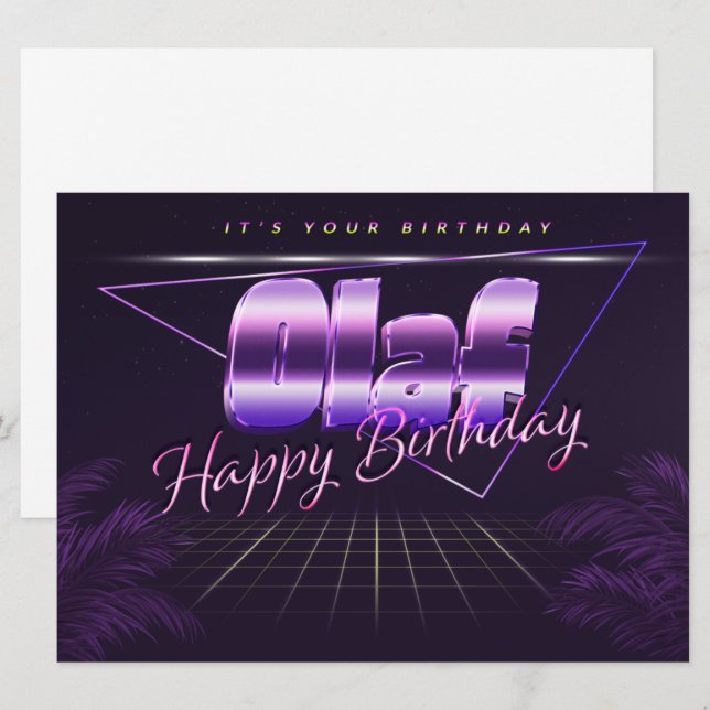 Olaf Name Vorname lila retro Karte Geburtstag (Vorne/Hinten)