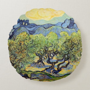 Ölbäume mit Alpilles von Vincent van Gogh Rundes Kissen