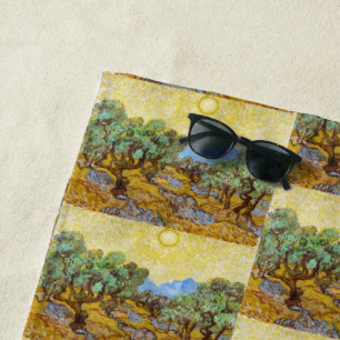 Ölbäume von Van Gogh - Goldene Sonne und Himmel Ku Strandtuch
