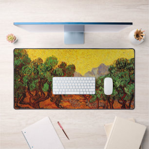 Ölbäume von Van Gogh mit gelbem Himmel und Sonne Schreibtischunterlage