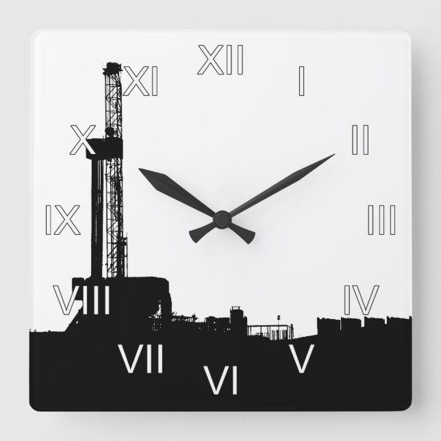 Ölbohranlage Quadratische Wanduhr (Vorderseite)