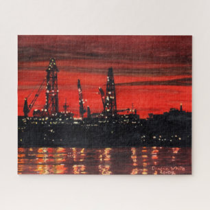 Ölbohrinseln bei Nacht 520er Puzzle