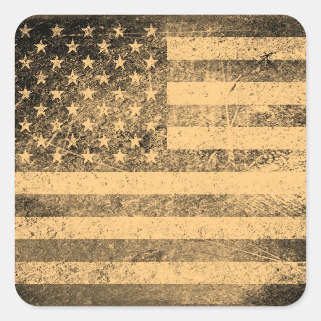Old American Flag Grunge Quadratischer Aufkleber (Vorderseite)