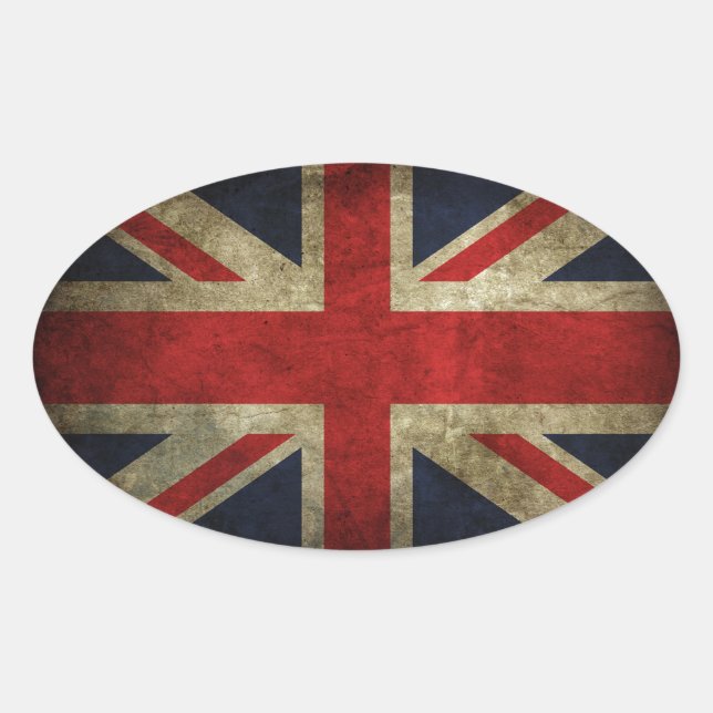 Old Antique UK British Union Jack Flag Ovaler Aufkleber (Vorderseite)