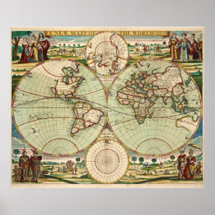 Old Antique Vintage General Map of the World Poster
