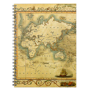 Old Antique World Map Notebook Notizblock