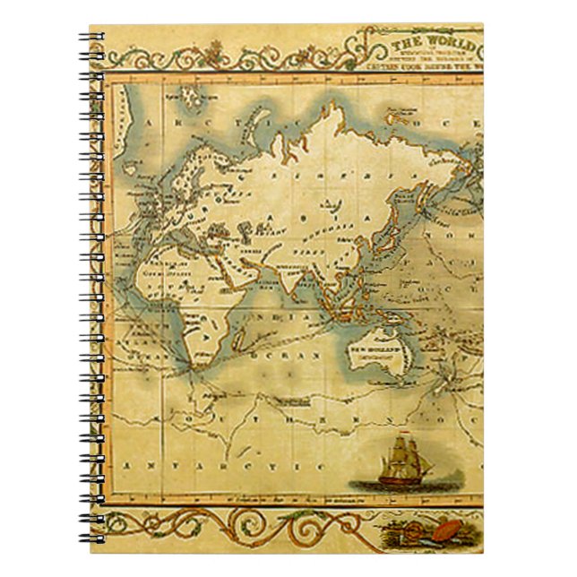 Old Antique World Map Notebook Notizblock (Vorderseite)