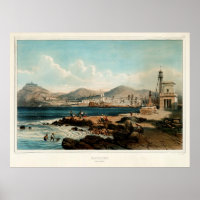 Old Barcelona Spain Illustrative Map (1850)