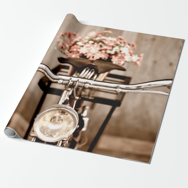 Old bicycle and flowers blur in background process geschenkpapier (Ungerollt)