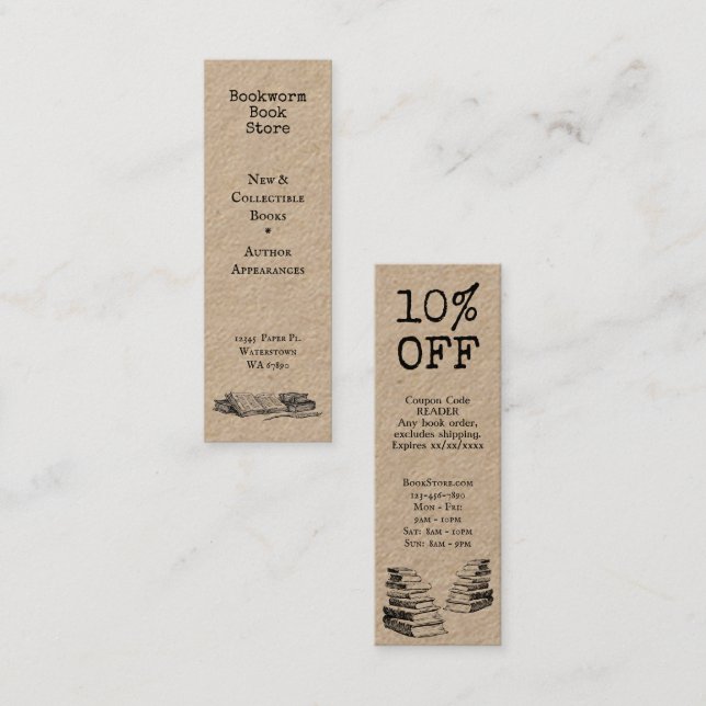 Old Books Editable Store Discount Card Mini Visitenkarte (Vorne/Hinten)