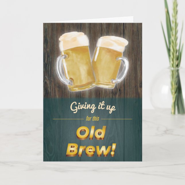 “Old Brew” Punny Beer Wood Birthday Card Karte (Vorderseite)