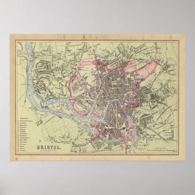 Old Bristol UK Map (1872) Poster (Vorne)