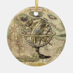 Old British America Explare Polar Bear Compass Map Keramik Ornament