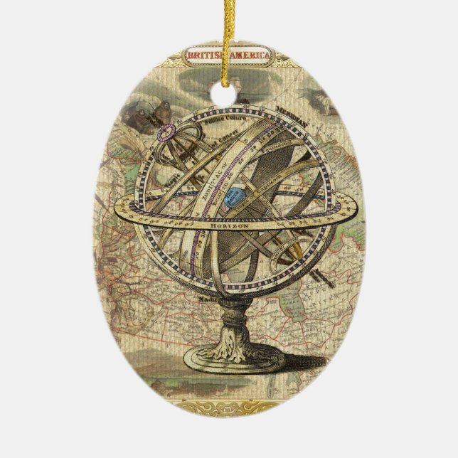 Old British America Explare Polar Bear Compass Map Keramikornament (Vorne)