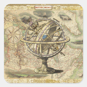 Old British America Explare Polar Bear Compass Map Quadratischer Aufkleber